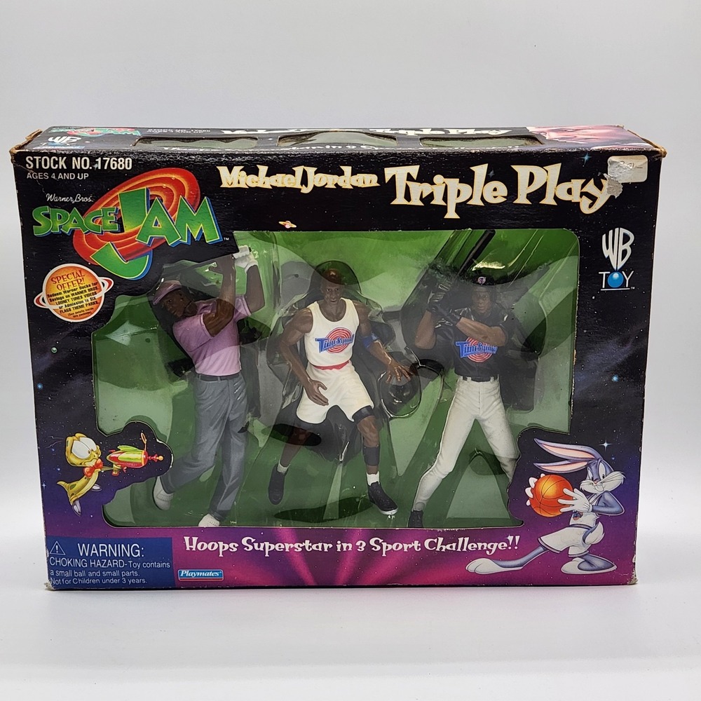 Vtg 1996 Space Jam Michael Jordan Triple Play Action Figure Set WB Playmates NOS